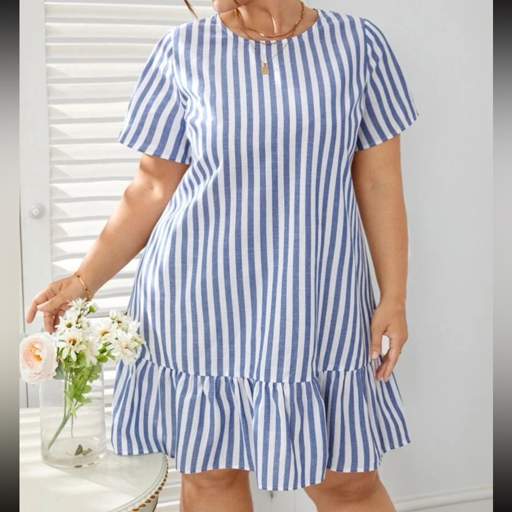 Blue and white stripe dress